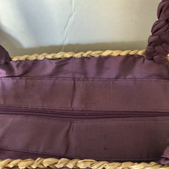 Sun and Sand Wicker Bag Purse Purple Accents‎ Zipper Closure Inside Pockets - Picture 5 of 12